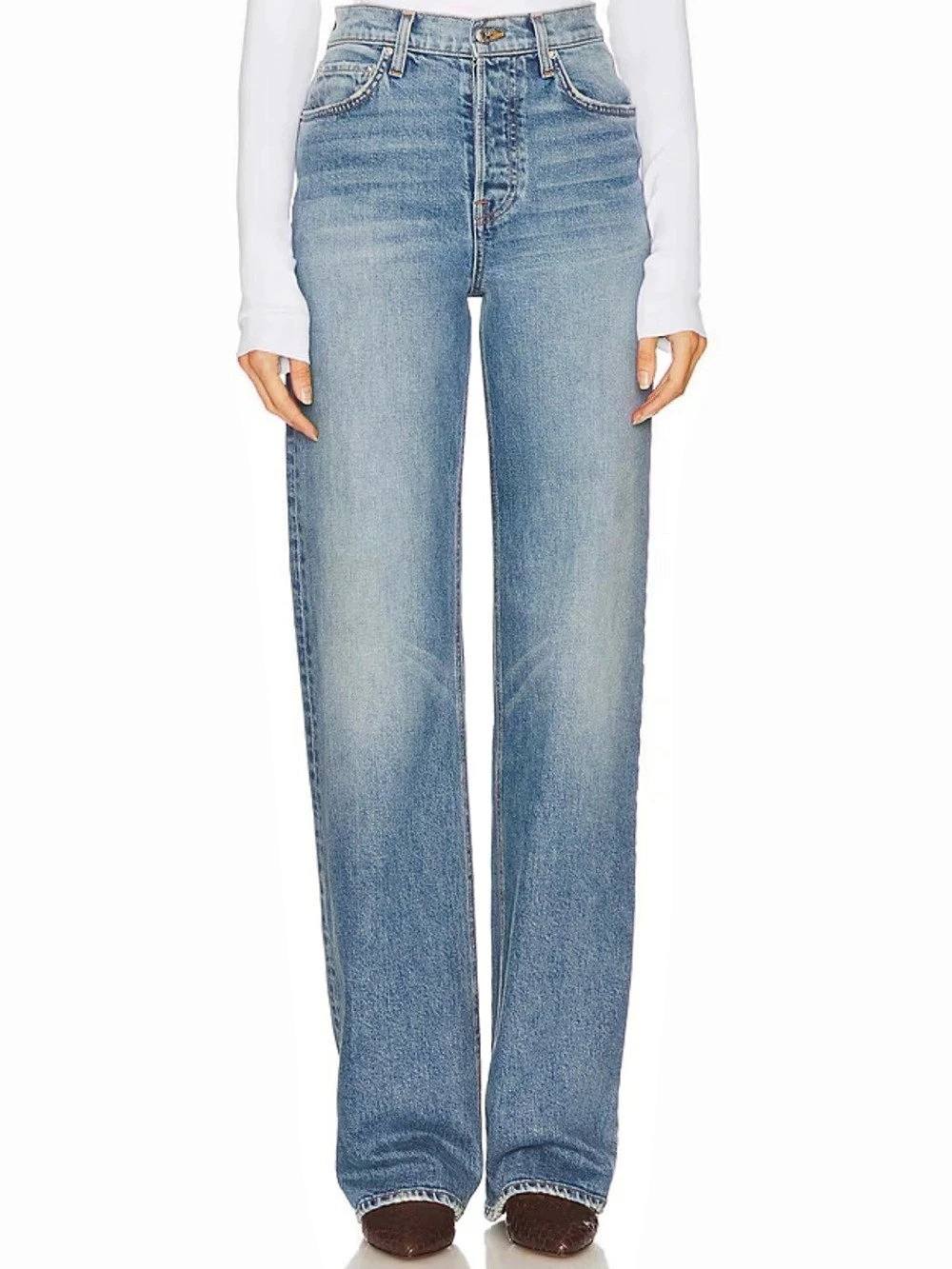 GRLFRND The Brooklyn High Rise Straight High Rise Straight Blue Waist 28
